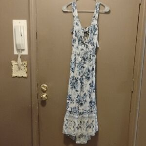 Angie Tropical Floral Maxi Dress V-Neck Tie Front & Back XS NWT